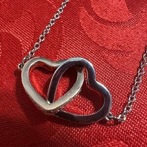 NWOT Silver and Rose Gold Interlocking Heart 925 Sterling Silver Necklace